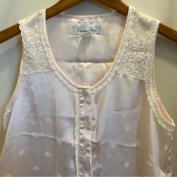 Christian Dior Vintage Pink Lace Sleeveless Long  Nightgown-Medium W/Flaws* - Picture 3 of 7